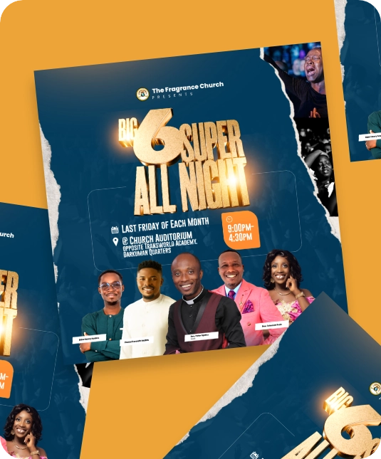 Event flyer design for The Fragrance Church's Big 6 Super All Night
