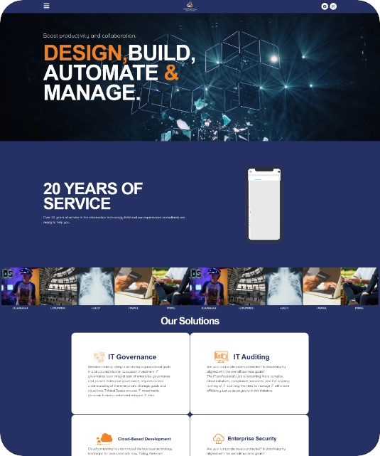 Website design mockup — Design, Build, Automate & Manage